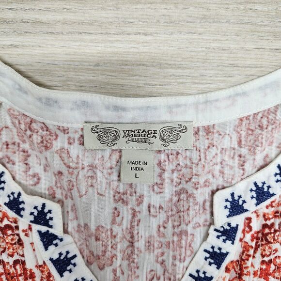 VINTAGE AMERICA Womens Red Blue Paisley Floral Peasant Flowy Longsleeve... - Picture 5 of 9